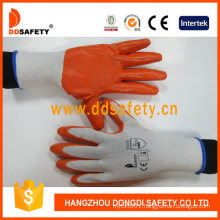 Safety Nylon Knitted Hand Working Orange Nitrile Gloves